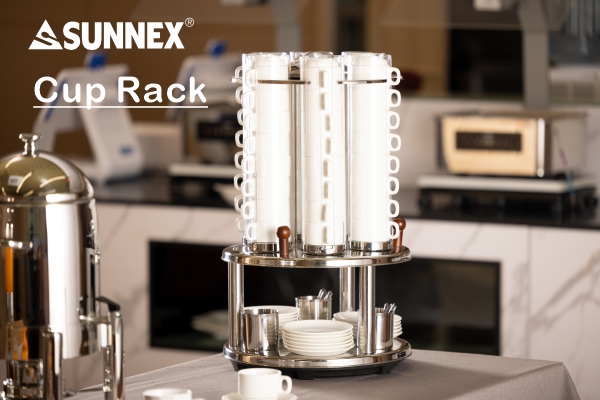 SUNNEX REVOLVENDE KOPPER DISPENSER, RUSTFRI STÅL BASIS OG TRE SKE KRUS MEDFØLGER ， PC CUP RØR